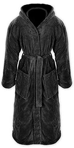 Gräfenstayn® Damen & Herren Kuschelfleece Bademantel mit Kapuze Größe S-XXXL Öko-Tex Standard 100 Flanell Fleece (XXXL, Schwarz)