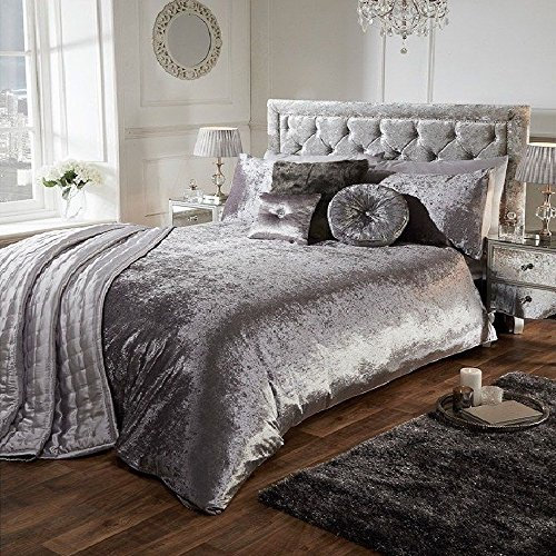 Luxury Crushed Velvet Duvet Quilt Cover Bedroom Bedding Set (Silver Grey, Double)