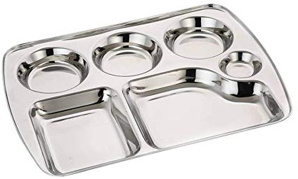 Stainless Steel 6 Compartment Rectangle Plate,Thali,Stainless Steel Rectangle Tray,Dinner Plate,Indian Dinner Thali