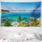 ABAKUHAUS Blau Wandteppich und Tagesdecke Landschaft Paradies Bild Meeres Strand Traumhafte Ferien Ort mit Wasser Fotographieaus Weiches Mikrofaser Stoff 230 x 140 cm Für den Wohnzimmer, Blaugrau Grün