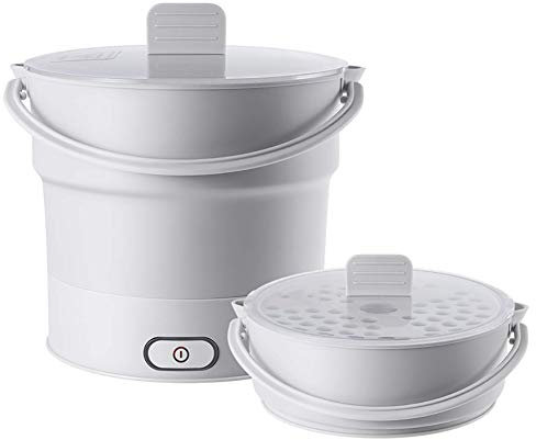 Folding Electric Skillet Kettle Heated Food Container Heated Lunch Box Cooker Portable Hot Pot Cooking Tea,Gray,UKPlug