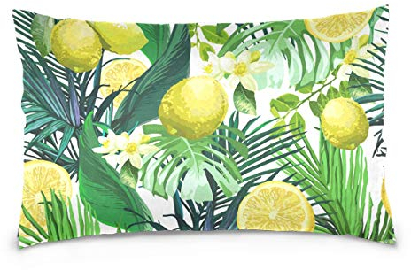 Linomo Kissenbezug 40x60 cm, Tropisch Palme Blätter Zitrone Dekorative Kissenbezug Kissenhülle für Couch Sofa Bett Hause