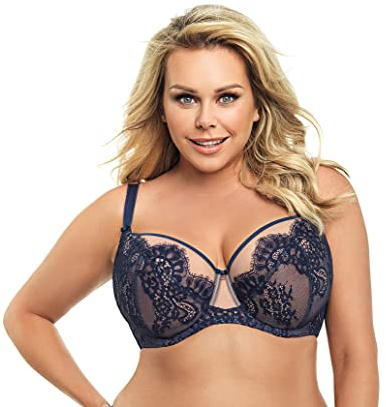 Selente My Secret K579 Reggiseno Donna in Pizzo Curvy/Taglie Forti Coppe D-K con Salva bucato Incluso, Blu, IT 4G (EU 85G)