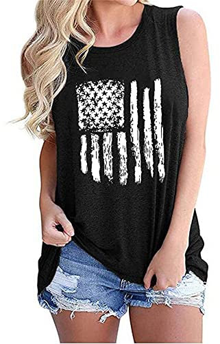 Mayntop Womens Tank Tops for Summer Tops Flag 4th of July Independence Day Vintage Sleeveless Tee T-Shirt Blouse(B Black,M(10))
