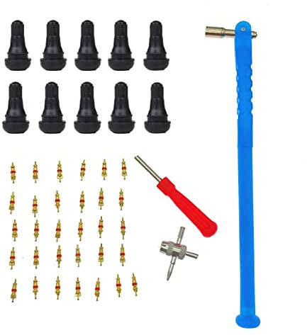 JZK 43 PCS Tyre valve repair tool kit for car/bike/motorbike, tyre valve core, TR412 tyre valve stem, tyre valve core remover, tyre valve puller, tyre valve removal tool