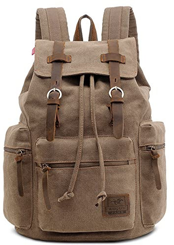 VARLIVOO Vintage Hommes Sac à Dos Universitaire Sac À Dos Collège Daypack Ordinateur Portable 15,6 Pouces Sacs D'école Travail Voyage Toile Marron A