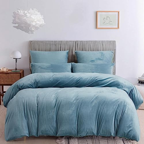 Damier Winter Plüsch Bettwäsche 155x220cm Türkis Blau Cashmere Touch Warme Bettwäsche Set 3 Teilig - 1 Bettbezug 155 x 220 cm mit Reißverschluss und 2 x Kopfkissenbezug 80 x 80 cm