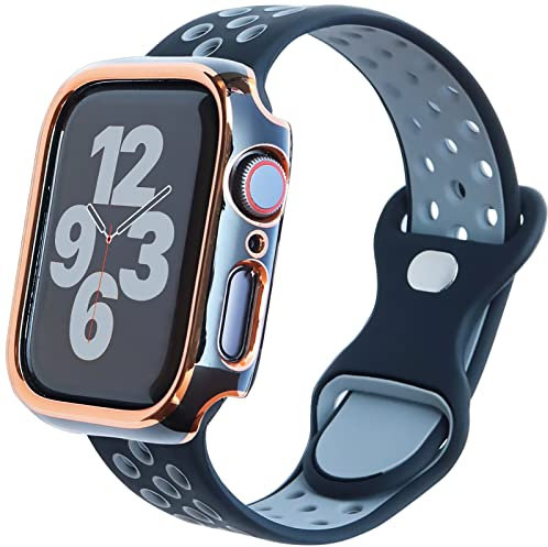 EWENYS Cinturino Sportivo in Morbido Silicone con Custodia per Apple Watch Series 7 45 mm, Cinturini di ricambio Nike Sport Multi-foro e traspiranti, Nero/Grigio