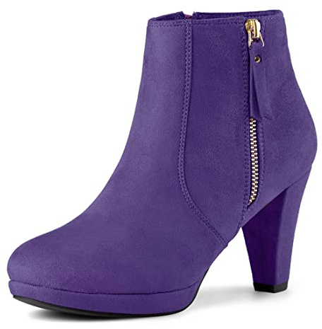 Allegra K Stivaletti da donna con cerniera laterale e tacco spesso con plateau, Viola, 37.5 EU