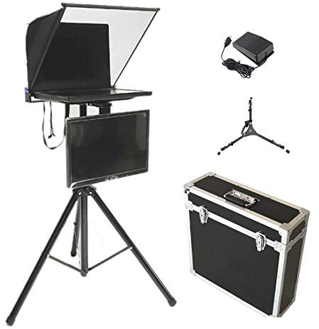 Teleprompter sollevabile con schermo da 20 grande, teleprompter in metallo per tablet con supporto in vetro ottico temperato regolabile TXT RTF Word PPT e altri file di formato (Dual Screen)