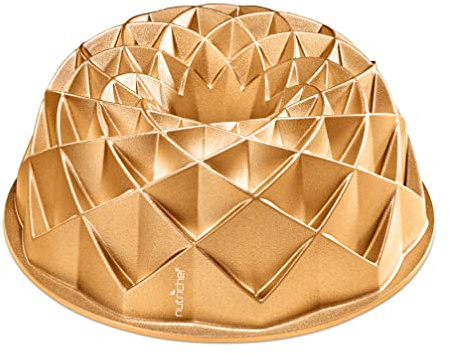 NutriChef 9-Inch Cake Pan - Nonstick Heavy Cast Aluminum Cake Mold for Baking - French Wreath Design for Uniform Baking - Easy to Clean, Gold