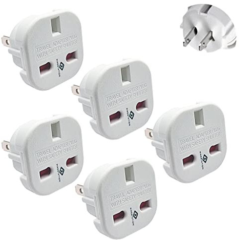 Pipestation UK to US Plug Adapter (5 Pack) | United Kingdom to USA Plug Adaptor x5 | UK 3-Pin - American 2 Flat Pin Adaptor | Power Travel Adapter for USA, Japan, Canada, Mexico, Thailand and More