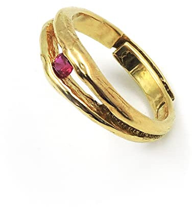 925er Sterling Silber Vergoldeter Ring mit Rotem Stein Oro