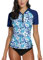 Women's Summer Uv Sun Protection Short Sleeve Crew Neck Rashguard Swimwear Top Bathing Suit Floral Rash Vest S