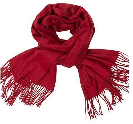 Cashmere Schal Damen, Schaltuch Damen Dünn Solide Fransen Burgund 200X70cm Warmer Übergroßer Winterschal-Poncho