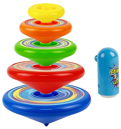 ibasenice Toupie Empilable pour Enfants - Jouet De Rotation avec Lanceur, pour Anniversaires Et FêTes, Couleurs Assorties, 1 Set (5 Toupies + 1 Lanceur)