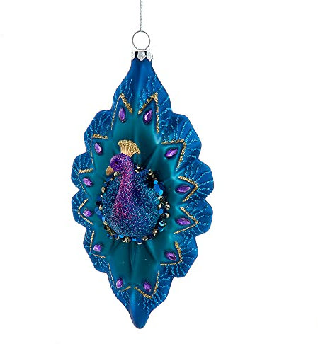 Kurt S. Adler Pfauen-Thema, lila, blau, blaugrün, Ornamente (16,5 cm, Glas, Blaugrün, Lila, Pfau, Weihnachtsschmuck, Vogel, H1624)