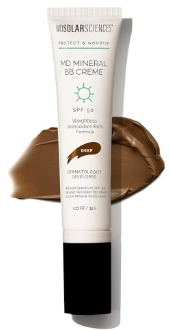 MDSolarSciences MD Mineral BB Cream SPF 50 - Sheer-Tinted Daily Sunscreen - Matte Finish with Broad-Spectrum Protection - BB Cream for Oily Skin - Fragrance-Free with Caffeine - Deep - 1.23 oz Makeup