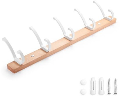 SARIHOSY Wooden Shelves with Hooks, Wood and Brass Coat Hooks Door, Coat Knobs Wooden White, Copper Key Holder, Antique Brass Hooks, Brushed Brass Towel Hook
