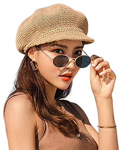 Chapeau de Paille d'Été pour Femme - Gavroche Tricoté avec Corde Réglable - Accessoire de Plage