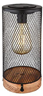 Solarleuchte mit Holz und Gitter schwarz matt, Höhe 25,5cm