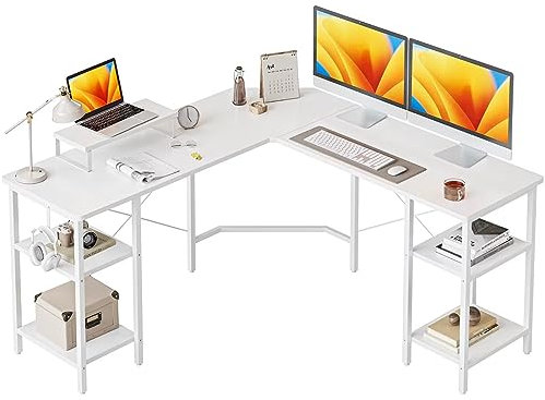 CubiCubi Corner Desk with Storage Shelves 150 * 150 * 50cm L Shaped Computer Office Desk Study Writing Table, White