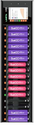 LIMETA 16 Slots Universal Battery Charger,Smart Fast Battery Charger with Discharge& LCD Display for AA AAA Li-lon, LiHv, NiMH, NiCd, HiFe, NiZn Rechargeable Batteries Discharge Protect Function