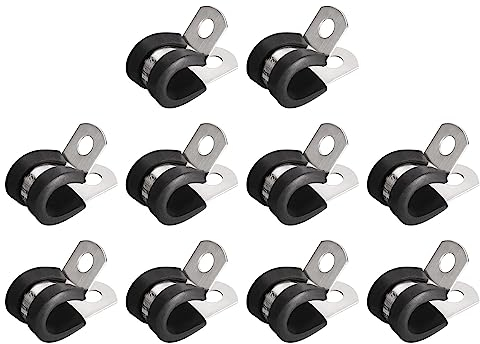 sourcing map 20Stk 3/8 (10mm) Rohrschellen Kabel Klemme 304 Edelstahl Gummi Gepolsterte Isolierklemme R Form Metall Klemme für Rohr Leitung Draht
