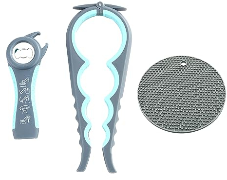 DALAETUS 3 Pcs Jar Opener Set, Bottle Opener for Weak Hands Arthritis Hands, Ring Pull Can Opener with Silicone Trivet for Elderly and Children