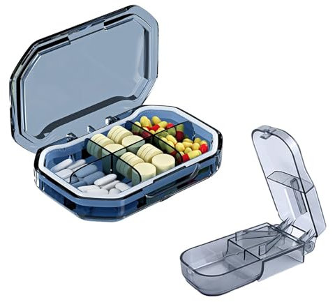 Tablettenbox Pillendose Klein 6 Fächer,Reise Pillen Organizer Tragbare Pillenbox Fächer Feuchtigkeitsfest Medikamentenbox Kleine Pillendose für Taschengeldbörse (Blau)