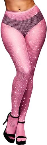 BAOKELAN Bas Résille à Strass Collants étincelants Collants Taille Haute évidés pour Femmes 1 Paire Rose