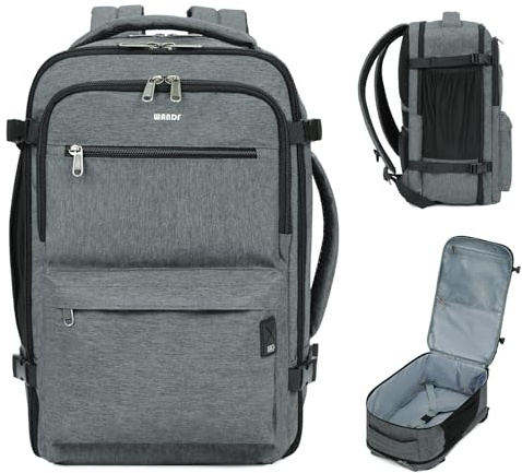 WANDF Handgepäck Rucksack 40x20x25cm für Ryanair Airlines, Untersitz-Reise-Handgepäck-Tasche mit Nassfach, 15,6-Zoll-Laptop-Rucksack für Männer und Frauen (Grau-UK)