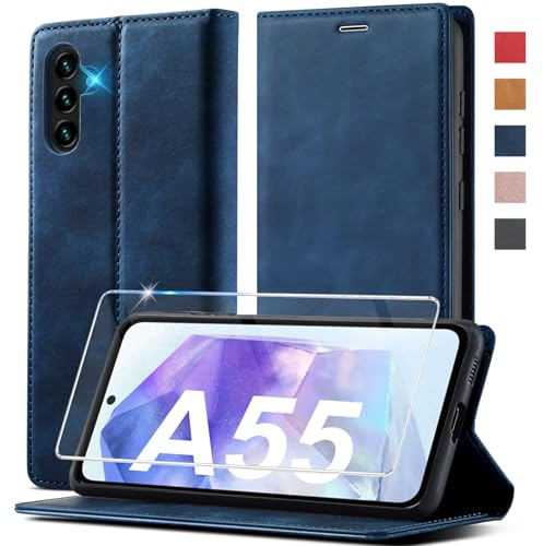 Ailicici für Samsung Galaxy A55 5G Hülle Leder [Mit Schutzfolie] Handyhülle für Samsung A55 5G Hülle Klappbar Leder Flip Wallet Stoßfeste Cover Case Schutzhülle Klapphülle, A55 Samsung 5G Hülle Leder