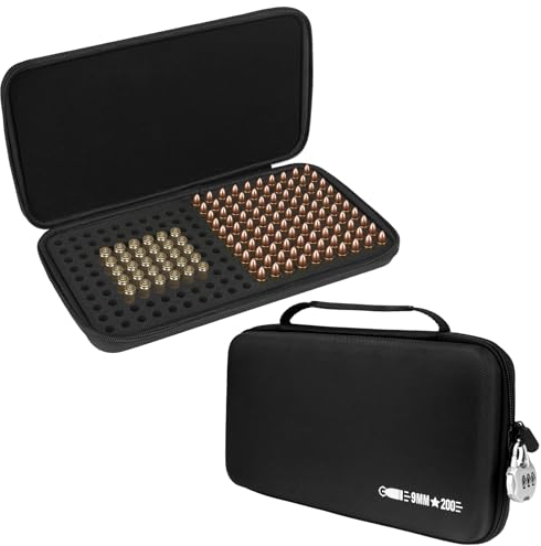 Meetikar 9MM Patronenbox für 200 Patronen, 9MM Munitionsboxen kompatibel mit 9mm Luger, 9mm Parabllum, 9mm Makarov, 380 ACP .32 ACP .45 ACP, 40 S&W, Patronenbox für 9MM kann gesperrt Werden