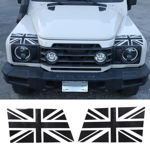 DIYUCAR Auto Motorhaube UK Flagge Aufkleber Frontscheinwerfer Aufkleber Vinyl Aufkleber Kompatibel mit Ineos Grenadier 2020-2024 Außenzubehör (Schwarz)