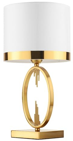 HvKvHvY Tischlampe Gold, E27 Nachttisch Lampen, WeißE Lampenschirm FüR Tischlampe, Metall Basis Nachttisch Lampe FüR Wohnzimmer Schlafzimmer Tischlampe Schreibtischlampe,49 X 25 Cm