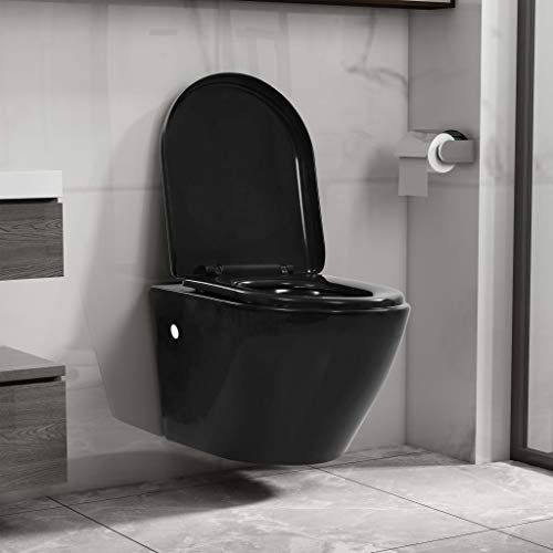 Chaduof Wall Hung Rimless Toilet Ceramic Black,Hardware,Plumbing,Plumbing Fixtures,Toilets & Bidets,Toilets(SPU:145238)