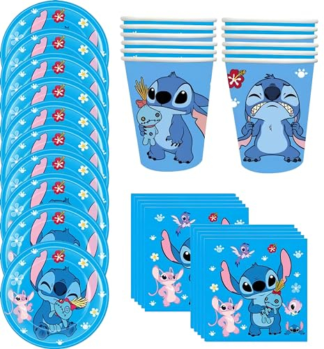 Kit de vaisselle de décoration pour 10 personnes, avec serviettes, assiettes à gâteau, tasses, bleu