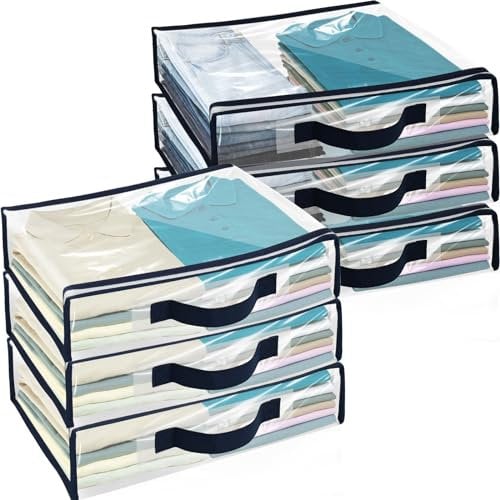 6 Pcs Clear Clothes Storage Bag Organizer with Reinforced Handle, Clothes Blankets Storage Bags for Sweater Clothes Bed Sheet Quilt Organizer with Zipper for Closet Linen Sweater Bed Sheet Pillow