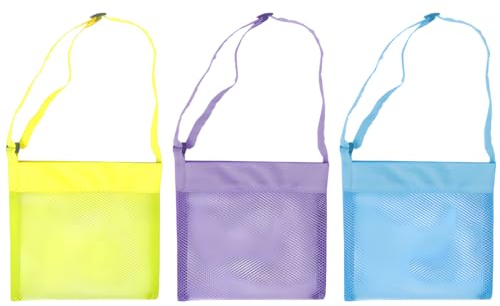 Teegxddy Bolsa Juguetes Playa,3 Piezas Mochila para Llevar Juguetes de Playa Bolsa Playa Rejilla Juguetes Longitud Ajustable Adecuado para niños en Unas Vacaciones en la Playa para Recoger Conchas