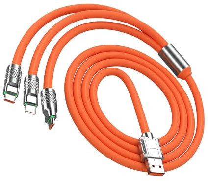 Generic 3-in-1 Orange 1.2m Multi USB Cable, Fast Charge, Compatible with 8-PIN/Micro/Type-C, For Smartphones & PCs