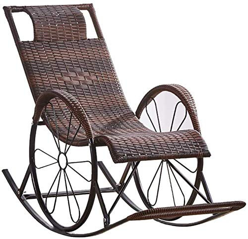 Leichter Relax-Schaukel-Sonnenliege, Relaxsessel, Liegestuhl für Garten, Terrasse, Rasen, Liegestuhl mit Fußstütze und Kopfstützenstütze in Braun Safehappy