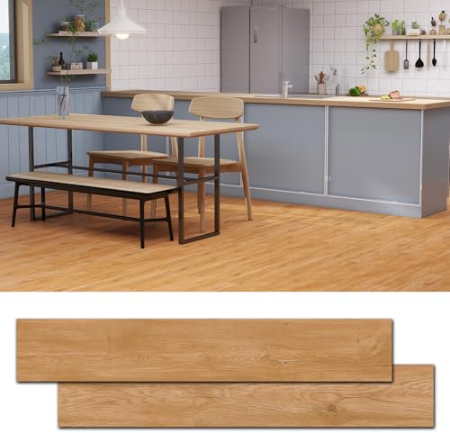Mysflosy Vinylboden Selbstklebend, PVC Bodenbelag holzoptik wasserdicht, Eiche Blond 15,24cm x 91,44cm vinyl bodenbelag, 16 Dielen, Abdeckung 2,23m²