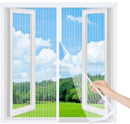 Fliegengitter Fenster Magnet 90x110cm,Moskitonetz Fenster mit Klettband, Insektenschutz Fenster Ohne Bohren, Ideal für Balkonfenster Wohnzimmerfenster und Terrassenfenster,Weiß