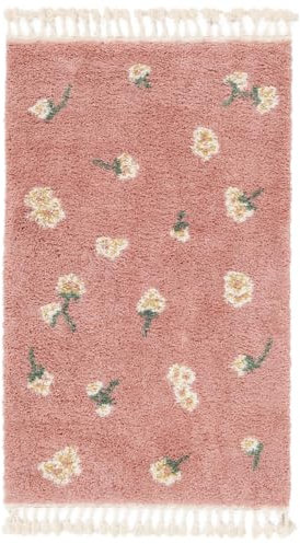 RugVista Linnea, Kinderteppich, Shaggy/Handloom, 160 x 100 cm, Rechteckig, Niedriger Stapel, Wohnzimmer, Kinderzimmer, Schlafzimmer, Nur chemische Reinigung, Ohne gefährliche Chemikalien, Rosa