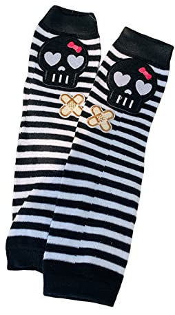 HRODA Gestreifter Armwärmer Harajuku Totenkopf Armwärmer Armhülle Armstulpen Daumenlöchern Punk Armstulpen Mädchen