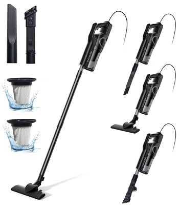 VersLife Staubsauger mit Kabel, 600W Stielstaubsauger mit Kabel, 6-in-1 Bodenstaubsauger, handstaubsauger für Parkett, Teppich, Fliesen, Tierhaare, HEPA Filter, 5M Kabel