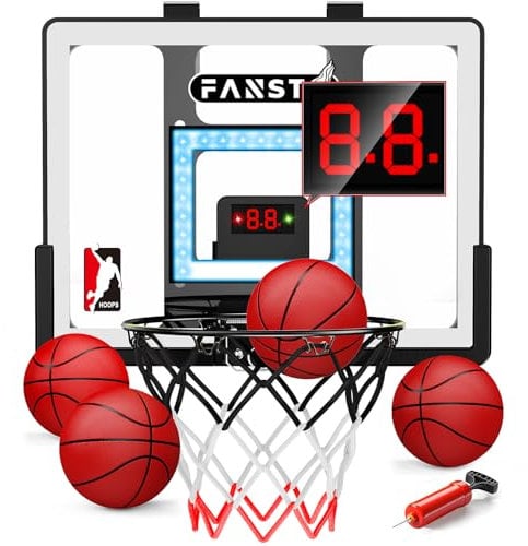 Basketballkorb-Set mit Ball und Pumpe zum Aufhängen über dem Haus, Mini-Basketballkorb über der Tür, Anti-Schlag-Rückwand und Stummschaltung, Türraum-Basketballspielzeug, Geschenk für 5–12 alte Jungen