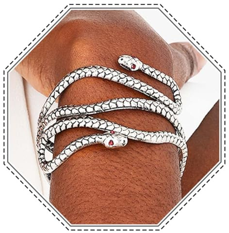 Jovono Punk-Schlangen-Armreif, mehrlagig, hohl, silberfarben, Armreif, gewickeltes Design, Handarmreif, Schmuck, 1 Stück für Damen (1 Stück)