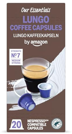 Our Essentials by Amazon Capsules de Café Lungo, Compatibles Nespresso, 20 unités, 1 paquet